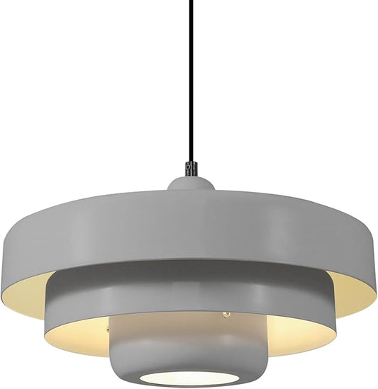 Gray Pendant Light Industrial 1-Light Adjustable Hanging Light Fixture with 3-Layer Metal Shade, Minimalist Pendant Lamp for Kitchen Island Dining Room Hallway
