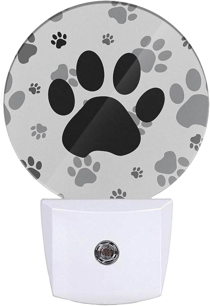 EKOBLA Dog Paw Plug-in Night Light, Black & Gray Paw Print LED Nightlight for Kids, 0.5W for Stairway & Bedroom