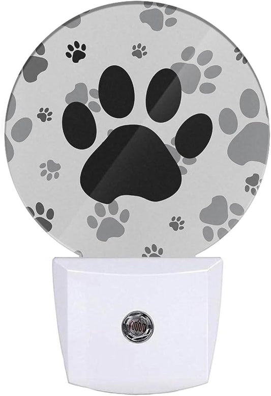 EKOBLA Dog Paw Plug-in Night Light, Black & Gray Paw Print LED Nightlight for Kids, 0.5W for Stairway & Bedroom