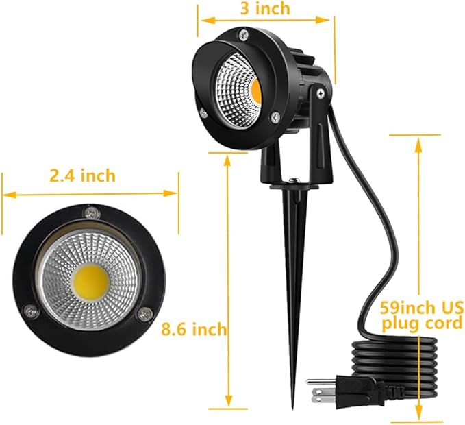 Romwish LED Landscape Spotlight 10W, Outdoor Landscape Lighting 120V Plug-in, 1100LM Waterproof LED Landscape Lights, Landscape Spot Lights for Yard, Garden, Tree, Driveway, 3000K Warm White-2 Pack
