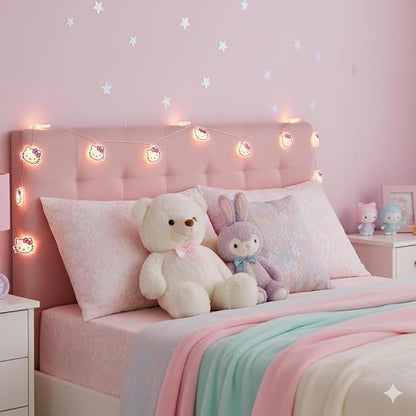 Silver Buffalo Hello Kitty Face with Pink Bow 20ct Decorative String Lights, 7 Feet Long, Battery Powered (Batteries Not Included), Pink LED, Indoor Use Only