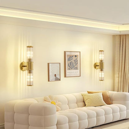 Gold Wall Sconce Bathroom Vanity Light Fixtures for Mirror, Modern Wall Light with Glass Rod Shade for Bathroom, Bedroom, Hallway, Living Room - Bulb Not Included