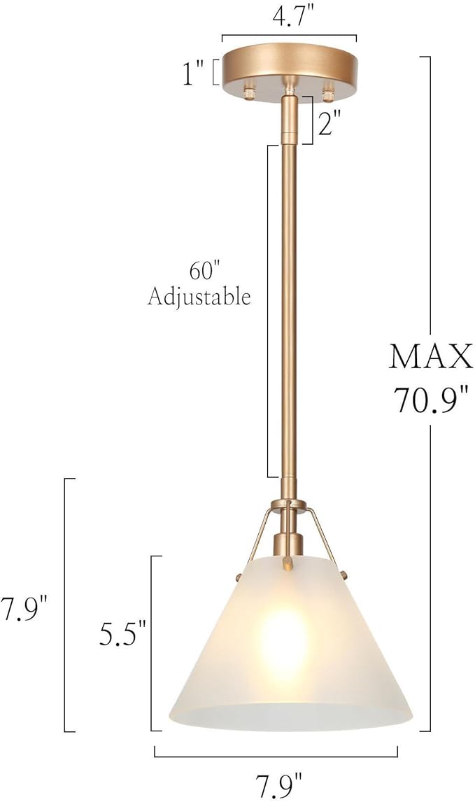 KSANA Gold Pendant Light, Modern Pendant Lights Kitchen Island with Frosted Glass Pendant Hanging Lights for Dining Room, Kitchen, Bedroom, 7.9" W