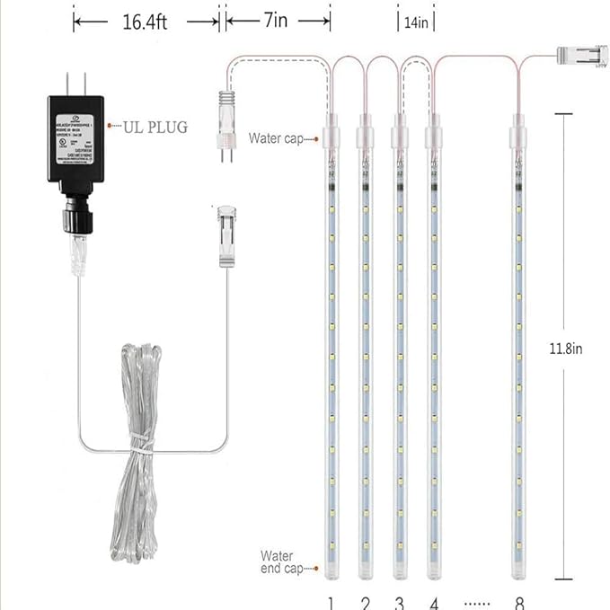 Purtuemy Outdoor Christmas Decorations, 12 inch/ 30 cm Meteor Shower Lights, Icicle Lights for Tree, Xtmas Decorations for Yard House Wedding Party, Blue