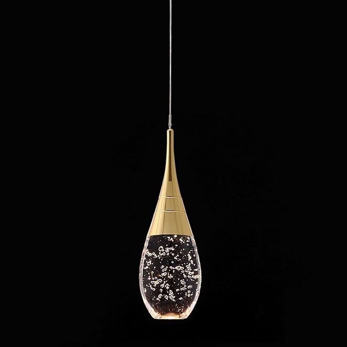 JoollySun Mini Crystal Pendant Light: 1-Light Teardrop Dimmable 3-Color LED Pendant for Kitchen Island Bathroom - Polished Gold