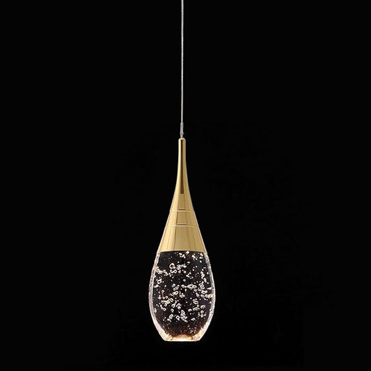 JoollySun Mini Crystal Pendant Light: 1-Light Teardrop Dimmable 3-Color LED Pendant for Kitchen Island Bathroom - Polished Gold