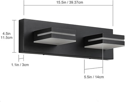 SineRise LED Modern Bathroom Vanity Light Fixtures (2-Light, 15.5-Inch), Matte Black Modern Acrylic Bathroom Wall Lighting Fixtures Over Mirror (Cool White 6000K)