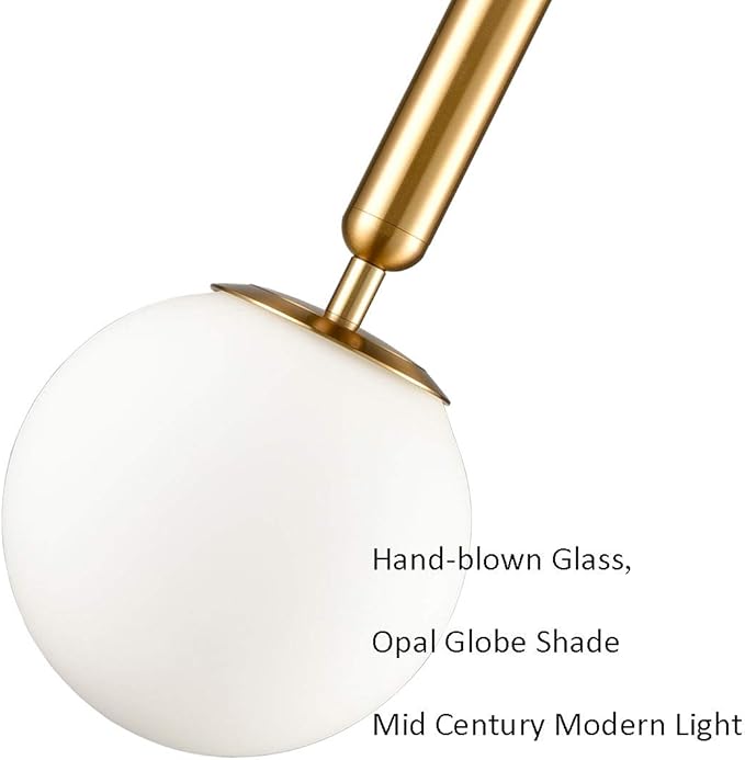 DIRYZON EUL Mid Century Modern Globe Pendant Light Opal Glass Hanging Light Fixture Gold Finish