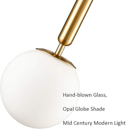 DIRYZON EUL Mid Century Modern Globe Pendant Light Opal Glass Hanging Light Fixture Gold Finish