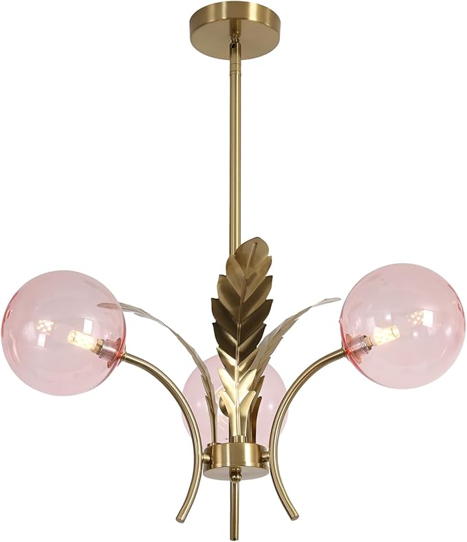 BOKT Pink Gold Sputnik Semi Flush Mount Ceiling Pendant Light Antique Globe Vintage Mid Century Modern Glass Chandelier for Dining Room Bedroom Kitchen Hallway G9 Bulb Included