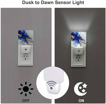 Marble Texture LED Night Lights Plug into Wall Blue and Gold 0.5W Plug in Night Light, Dusk to Dawn, Bright Nightlight Auto On/Off, for Room Bedroom Bathroom