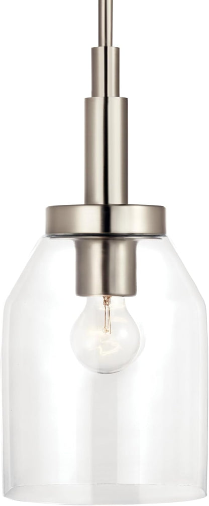 Kichler Madden 1-Light Mini Pendant Light Fixture with Clear Glass in Brushed Nickel, Sloped Ceiling Compatible for Kitchen Island or Bathroom (15" x 7"), 52725NI