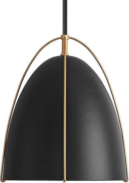 Black Dome Pendant Light 3 Light Socket Large Pendant Light Fixture with Adjustable Pendant Rod 12in Black Gold Pendant Lighting for Kitchen Island Dining Room Kitchen Sink, E26