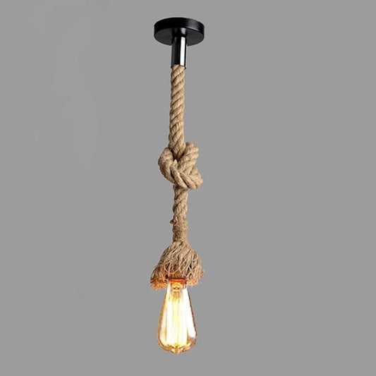 1 Head 1 Meter Vintage Hemp Rope Pendant Light Fixture E26/E27 Base, Vintage Ceiling Light Lamp,Retro Style for Dining Hall Restaurant Bar Lighting,110~130V, (Bulb not Included)