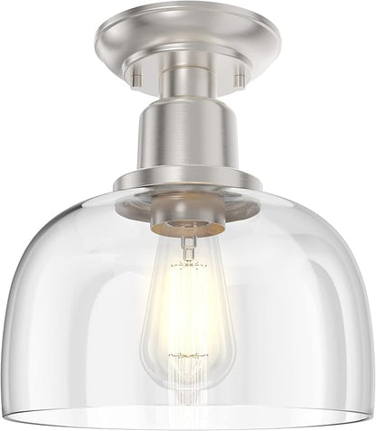 EAPUDUN Semi Flush Mount Ceiling Light, Modern Light Fixture with Clear Glass Shade, Brushed Nickel Finish for Hallway Corridor Kitchen Bathroom Bedroom Passway, FMA1123-BNK