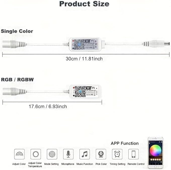 LED Smart WiFi Controller, Single Color LED Strip Lights WiFi Controller Compatible with Android iOS, 12-24V 96W LED Strip Light Remote Controller Support Voice Control