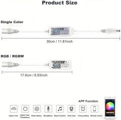 LED Smart WiFi Controller, Single Color LED Strip Lights WiFi Controller Compatible with Android iOS, 12-24V 96W LED Strip Light Remote Controller Support Voice Control