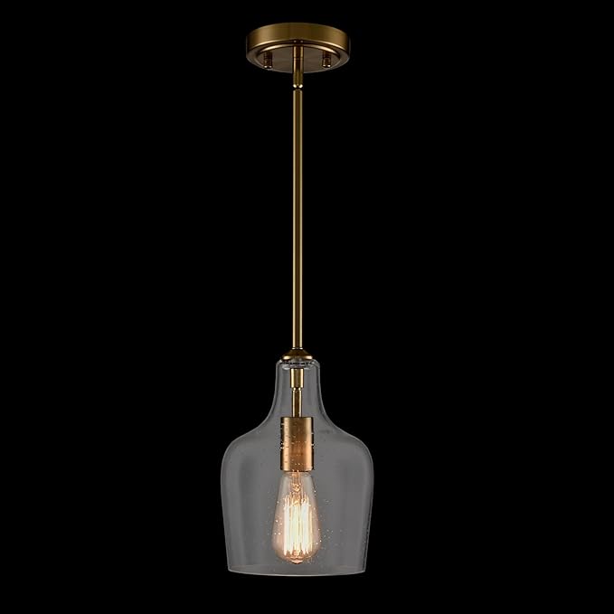 Modern Seeded Glass Kitchen Pendant Lighting Rod-Hung Brass Glod Pendant Lighting for Kitchen Island with Teardrop Shape Hand-Blown Glass