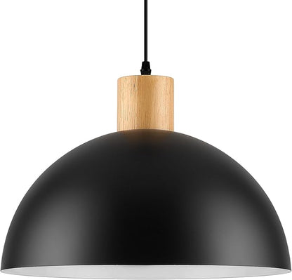 Black Solid Wood Pendant Light, 16in Modern Matte Black Pendant Lights Fixtures Adjustable Farmhouse Hanging Lighting,for Kitchen Island Dining Room Barn Office