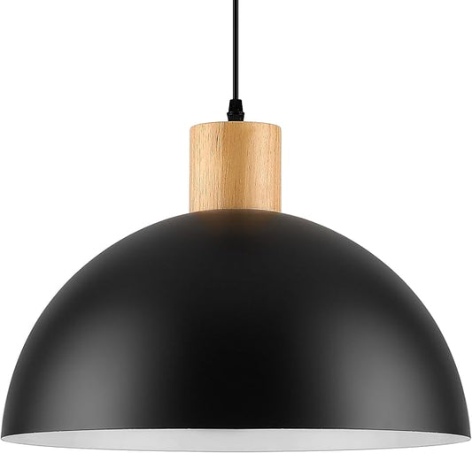 Black Solid Wood Pendant Light, 16in Modern Matte Black Pendant Lights Fixtures Adjustable Farmhouse Hanging Lighting,for Kitchen Island Dining Room Barn Office