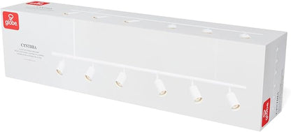 Globe Electric 64000124 55" 6-Light Adjustable Height Track Lighting, Matte White, Pivoting Heads, Modern Ceiling Light for Kitchen, Hallway or Dining Room, Dimmer Switch Compatible