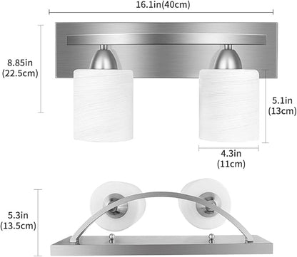 PARTPHONER - Bathroom Vanity Light Fixture - Over Mirror - Modern Glass Shade - Brushed Nickel, E26 Base, 2-Light