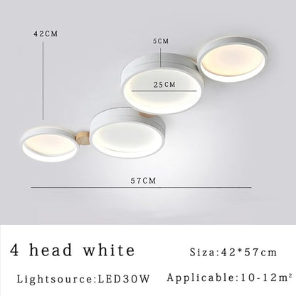 4-Lights LED Ceiling Light Fixture,Modern 23 Inch Dimmable Ceiling Lights Flush Mount Wooden 30W Chandelier for Living Room Bedroom Kitchen,3000K/4000K/6000K Temperatures Selectable White