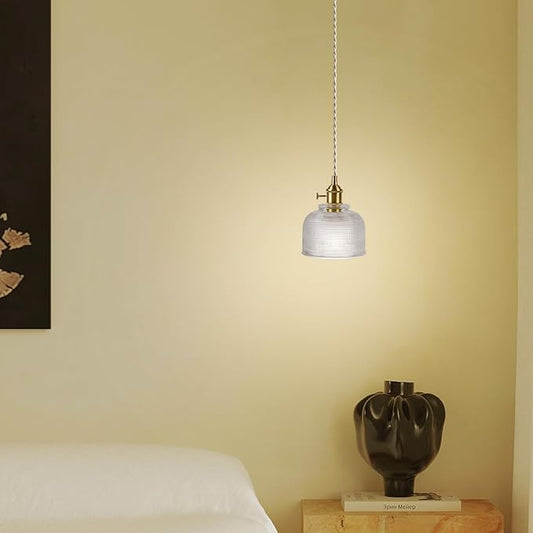 Glass Hanging Lamp Mini Brass Pendant Lights Fixtures 5.7 Inch Vintage Pendant Light Antique Gold Hanging Light for Farmhouse Dining Room Bedroom Hallway Kitchen Island