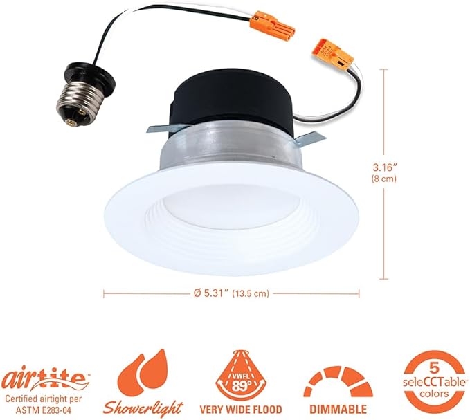 HALO 4 inch LED Recessed Lights with Selectable Color Temperature Dimmable Baffle Can Light Trim 6-Pack for Indoor Outdoor Ceiling Installation LT4069FS1EWHR 6-Pack