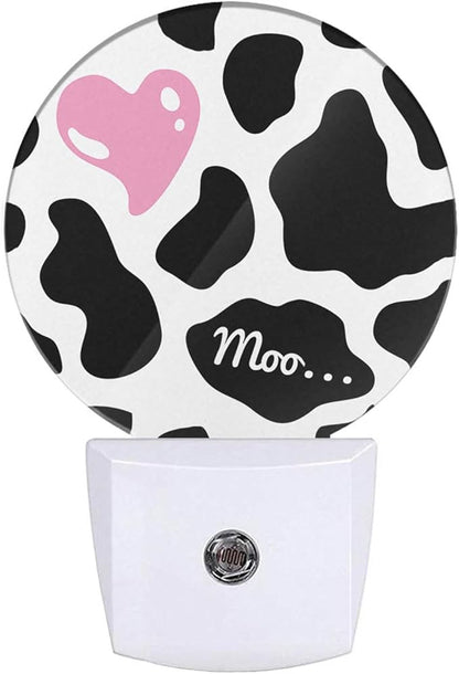 Cow Nightlight Black Cow Print with Cute Pink Heart LED Dusk to Dawn Plug-in Nightlight Auto Sensor for Bedroom Bathroom Hallway Living Room