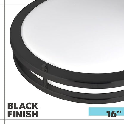LUXRITE 16 Inch LED Flush Mount Ceiling Light, 5 Color Selectable 2700K | 3000K | 3500K | 4000K | 5000K, Dimmable, Modern Ceiling Light Fixture, 24W, 1920 Lumens, Energy Star, ETL Listed, Matte Black