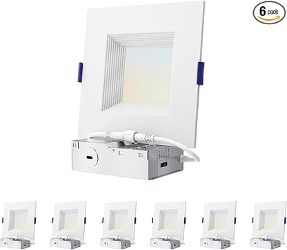 6 Pack 4 Inch Square Ultra-Thin Led Recessed Lighting,Recessed Led Downlight with Junction Box,5CCT 2700K-5000K Dimmable,with Baffle Anti-Glare,9W 700LM,ETL & ES