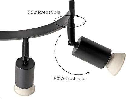 6 Light Track Lighting Fixtures Ceiling, Flexibly Rotatable Light Heads, Black Semi Flush Mount Ceiling Light for Kitchen Dining Room Living Room.Gu10 Bulb Base.