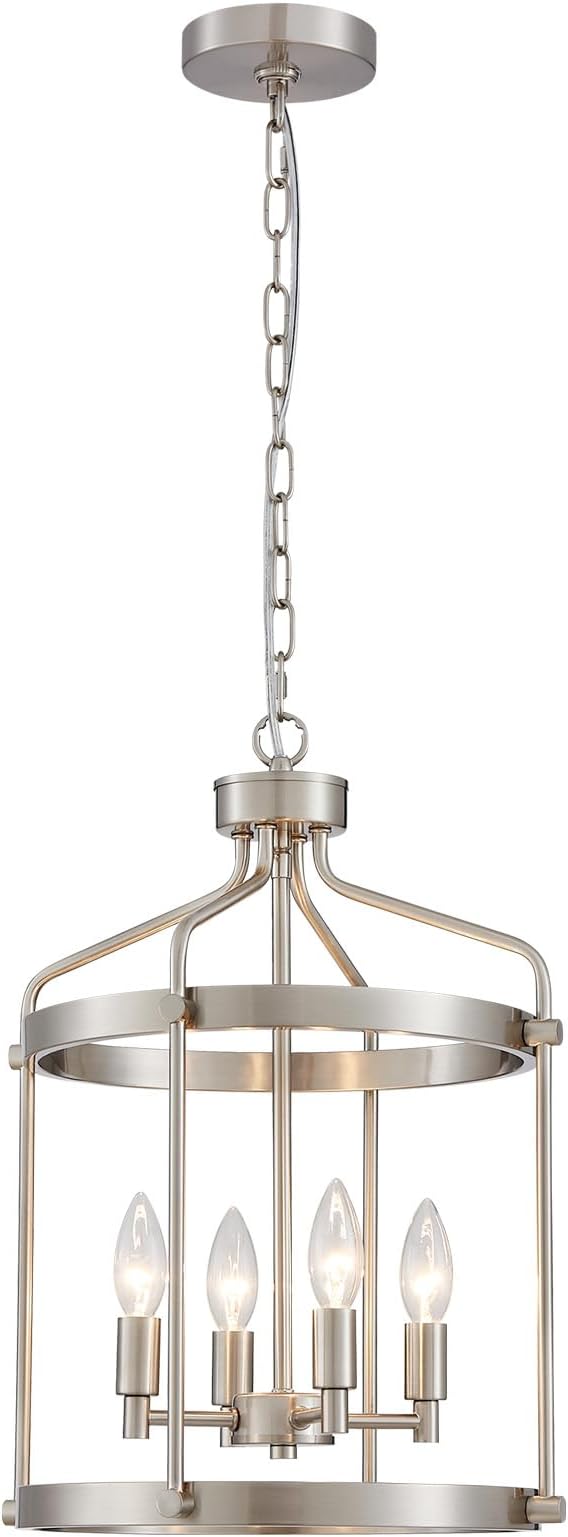 Modern Chrome Chandelier, 4-Light Farmhouse Chandeliers for Dining Room Light Fixture Over Table Adjustable Height Hanging Industrial Pendant Light for Hallway Entryway Living Room Kitchen Bedroom