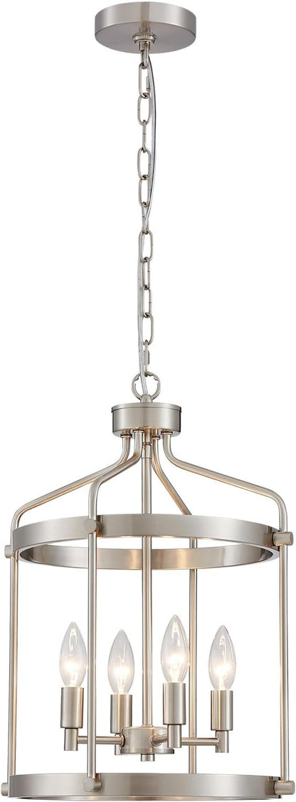 Modern Chrome Chandelier, 4-Light Farmhouse Chandeliers for Dining Room Light Fixture Over Table Adjustable Height Hanging Industrial Pendant Light for Hallway Entryway Living Room Kitchen Bedroom