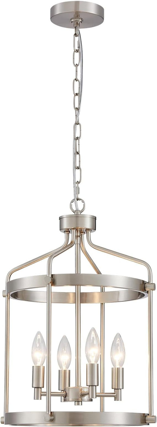 Modern Chrome Chandelier, 4-Light Farmhouse Chandeliers for Dining Room Light Fixture Over Table Adjustable Height Hanging Industrial Pendant Light for Hallway Entryway Living Room Kitchen Bedroom