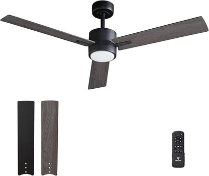 Ceiling Fan with Light Remote: 52 Inch Modern Bedroom Fans with Dimmable Tri-Color Temperature LED - Quiet Reversible DC Motor - Indoor Outdoor