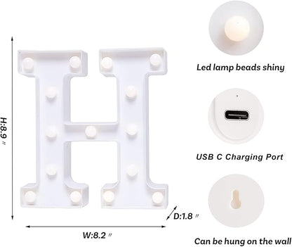 Foaky Rechargeable LED Letter Lights Sign Marquee Light Up Letters Sign for Night Light Wedding/Birthday Party Christmas Lamp Home Bar Decoration (H)