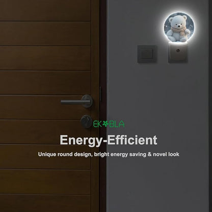 EKOBLA Cute Bear Night Light, Lovely White Bear Pattern Plug into Wall with Dusk to Dawn Sensor, 0.5W LED Energy Saving Nightlight for Bedroom, Bathroom, Hallway