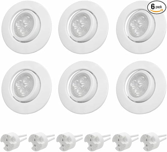 Lucky Star Pack of 6 pcs JX-9705-6 LED Downlight Fixture Housing MR16 Cut Out Size: 2.8inch GU5.3 Metal Trimless Recessed Round Frame.Ceiling Spotlights Mounting Frame.