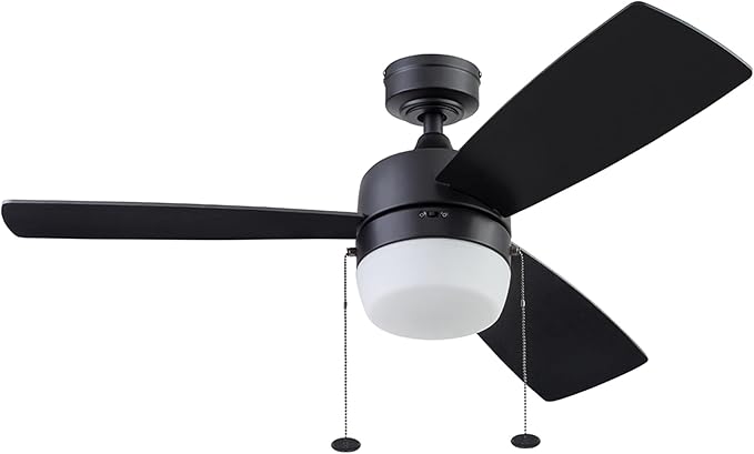 Honeywell Ceiling Fans Barcadero Contemporary 44 Inch Ceiling Fan with Light, Pull Chain, LED Indoor Fan with 3 Blades, Matte Black (51476-01)