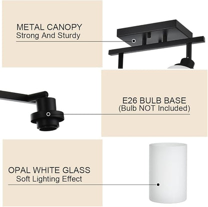 TODOLUZ Adjustable Ceiling Spotlight in Black, 4-Lights Kitchen Island Light Fixtures Ceiling Wall Mount, Track Lighting Kit with Opal White Glass Hallway Dining Room