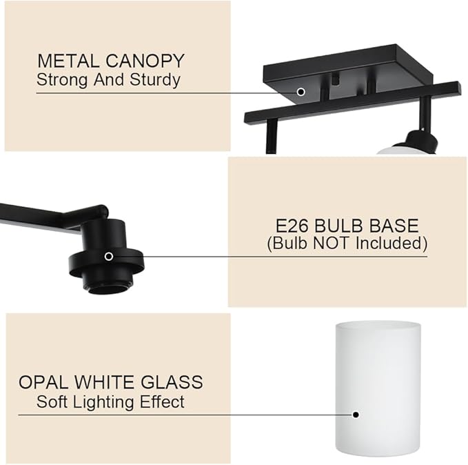 TODOLUZ 3-Lights Track Lighting Kit, Black Directional Ceiling Light Fixtures with Opal White Glass, Wall Mounted Spotlight for Kitchen Hallway