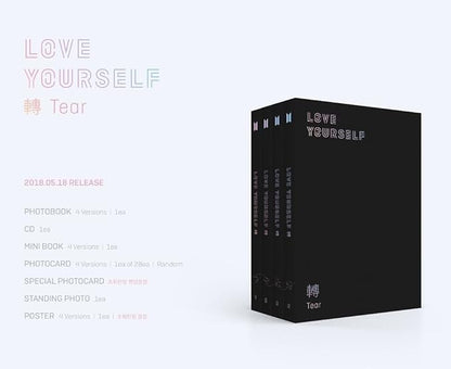 BTS-[Love Yourself 轉'Tear'] 3rd Album 4 Ver SET CD+104p PhotoBook+20p Mini Book+1p PhotoCard+1p Staing PhotoCard K-POP Sealed