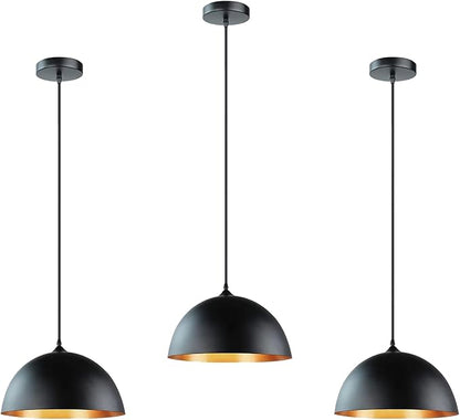 Takor 3 Pack Metal Pendant Light Fixtures, Rustic Ceiling Lights, Industrial Adjustable Hanging Lamp with E26 Base, Farmhouse Pendant Lighting for Kitchen Island, Living Room, Black(Bulb Not Included)