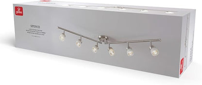 Globe Electric 59865 Spence 6-Light Foldable Track Lighting, Brushed Nickel, Frosted Glass Shades