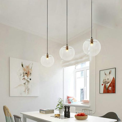 Spherical LED Clear Glass Hanging Light, Creative Single Pendant Light, Ceiling Light Base on E27 Gold Lamp Holder (15CM)