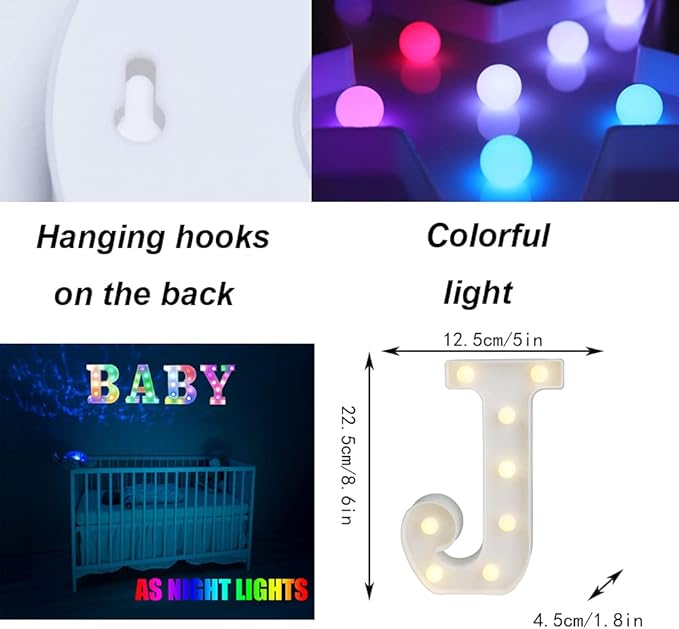 LED Marquee Letter Lights, 18 Colors Changing Light Up Letters with Remote, RGB Alphabet Letters Sign for Girls Boys Gift Birthday Party Night Light Bedroom Wedding Christmas Decor-Colorful J