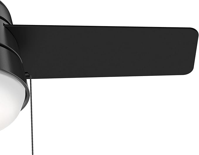 Hunter 36 inch Small Indoor Ceiling Fan with LED Light and Pull Chain - Modern Ceiling Fan, Standard Mount, 3 Blades, For Bedroom, Home Office, or Laundry Room, Quiet - Aker 59302, Matte Black