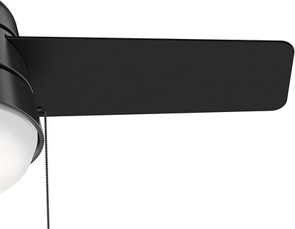 Hunter 36 inch Small Indoor Ceiling Fan with LED Light and Pull Chain - Modern Ceiling Fan, Standard Mount, 3 Blades, For Bedroom, Home Office, or Laundry Room, Quiet - Aker 59302, Matte Black